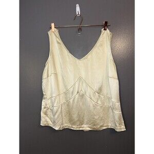 Jones New York Woman Shell Blouse Womens XL Champagne Satin V Neck Sleeveless